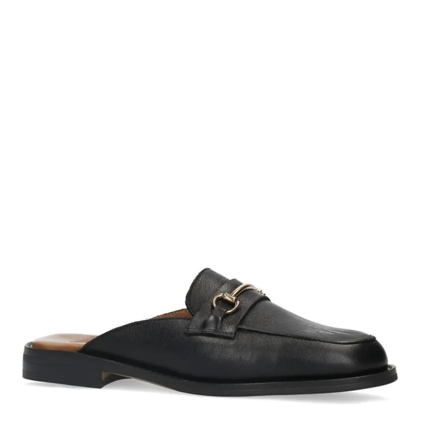 Manfield Zwarte leren muiltjes^DAMES Loafers