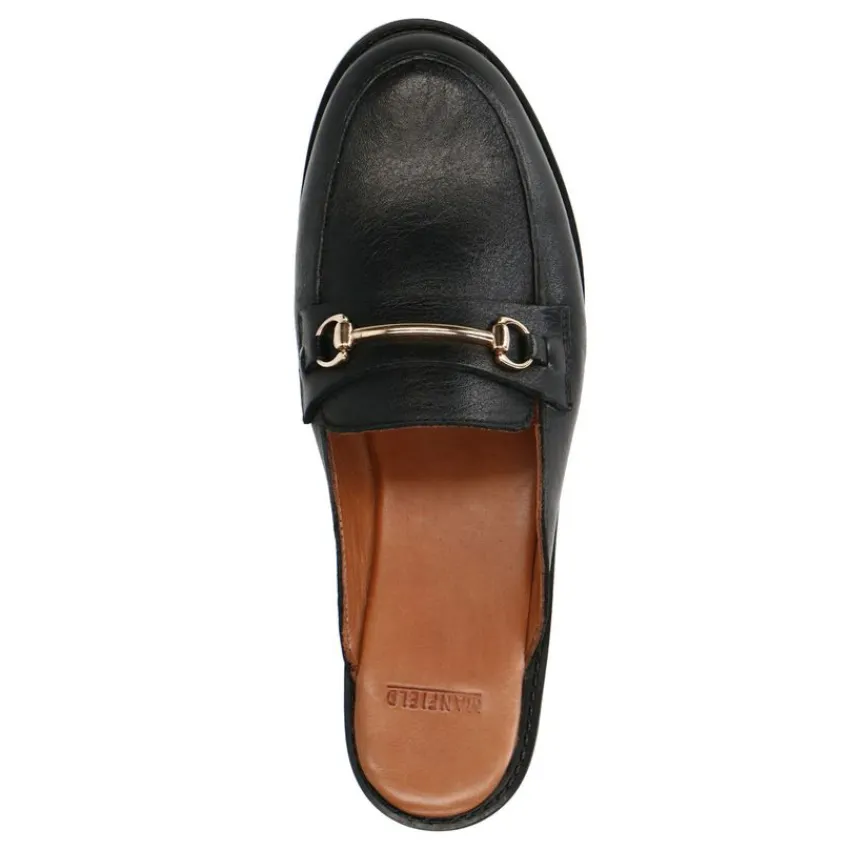 Manfield Zwarte leren muiltjes^DAMES Loafers