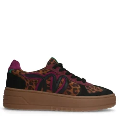 Manfield Zwarte leren panter sneakers^DAMES Sneakers