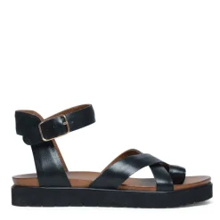 Manfield Zwarte leren plateau sandalen met gespsluiting^DAMES Sandalen