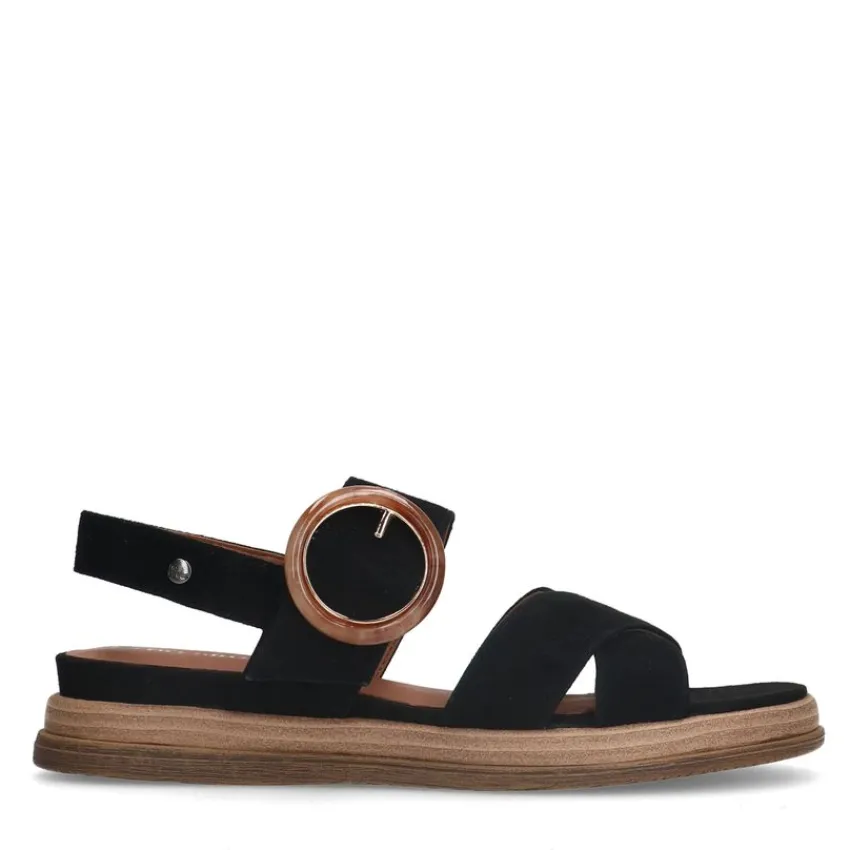 No Stress Zwarte leren plateau sandalen met gesp^DAMES Sandalen