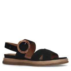 No Stress Zwarte leren plateau sandalen met gesp^DAMES Sandalen