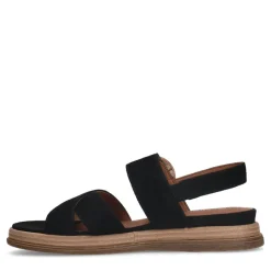 No Stress Zwarte leren plateau sandalen met gesp^DAMES Sandalen
