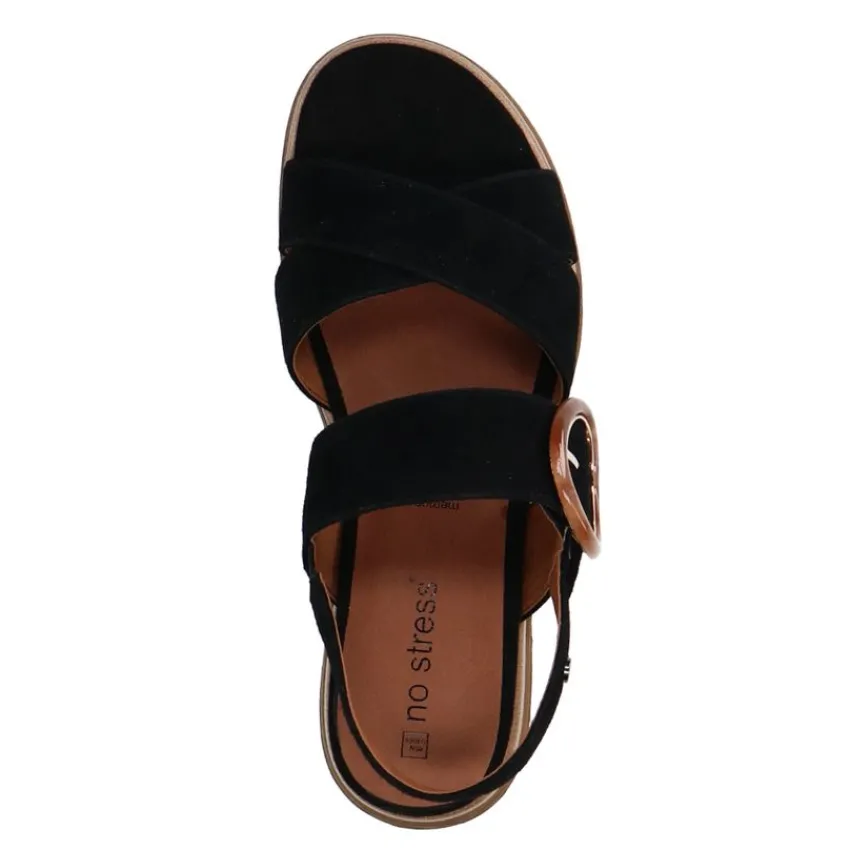 No Stress Zwarte leren plateau sandalen met gesp^DAMES Sandalen