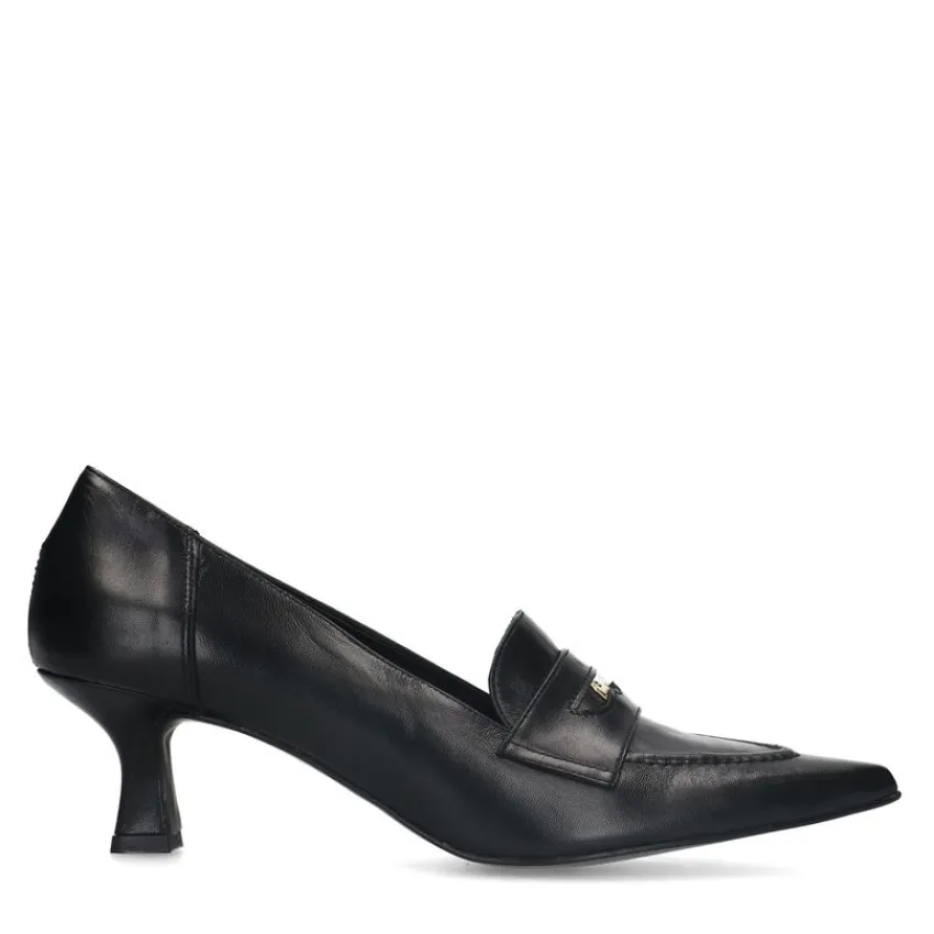 Manfield Zwarte leren pumps met goudkleurig detail^DAMES Pumps
