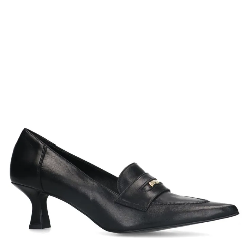 Manfield Zwarte leren pumps met goudkleurig detail^DAMES Pumps