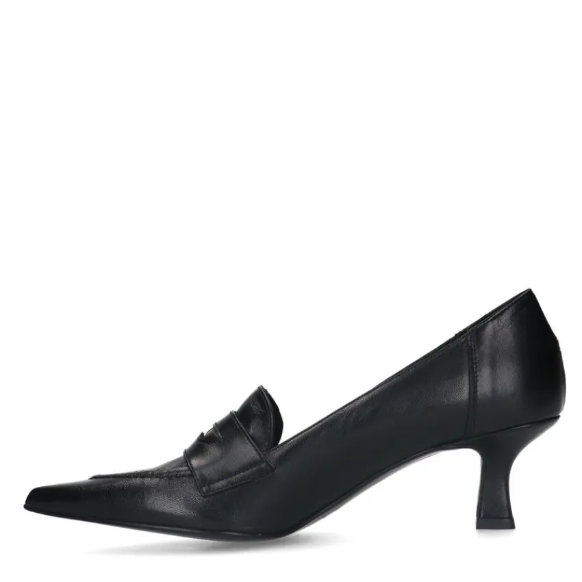 Manfield Zwarte leren pumps met goudkleurig detail^DAMES Pumps