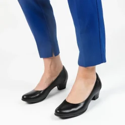 No Stress Zwarte leren pumps met lage hak^DAMES Pumps