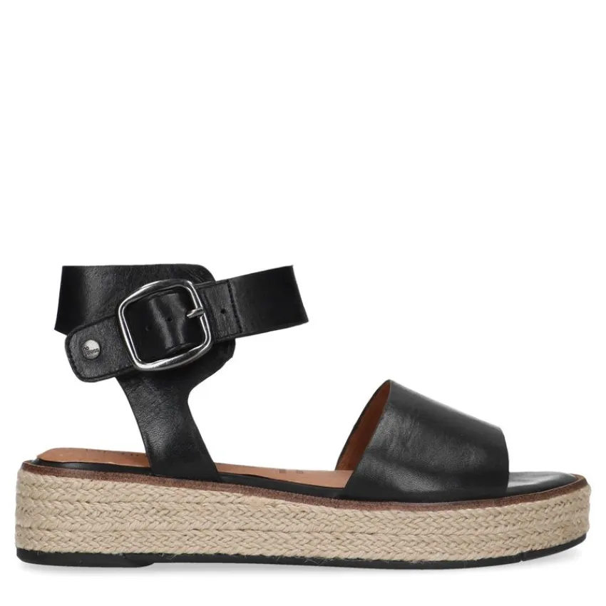 No Stress Zwarte leren sandalen^DAMES Sandalen