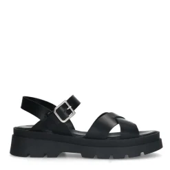 Manfield Zwarte leren sandalen^DAMES Sandalen