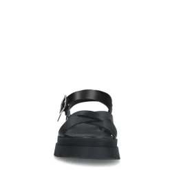 Manfield Zwarte leren sandalen^DAMES Sandalen