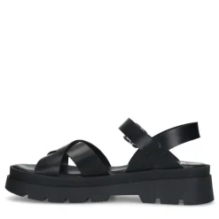 Manfield Zwarte leren sandalen^DAMES Sandalen