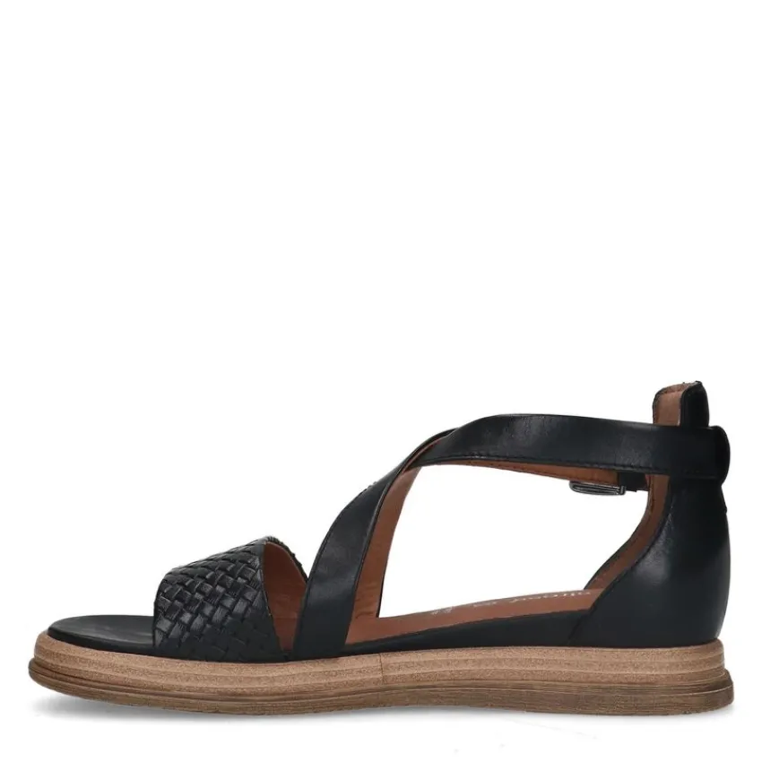 No Stress Zwarte leren sandalen^DAMES Sandalen