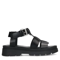 Manfield Zwarte leren sandalen^DAMES Sandalen