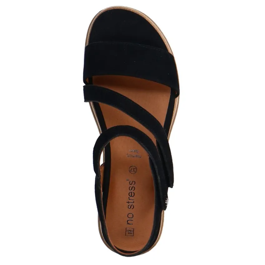 No Stress Zwarte leren sandalen^DAMES Sandalen
