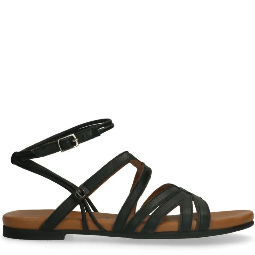 No Stress Zwarte leren sandalen met bandjes^DAMES Sandalen