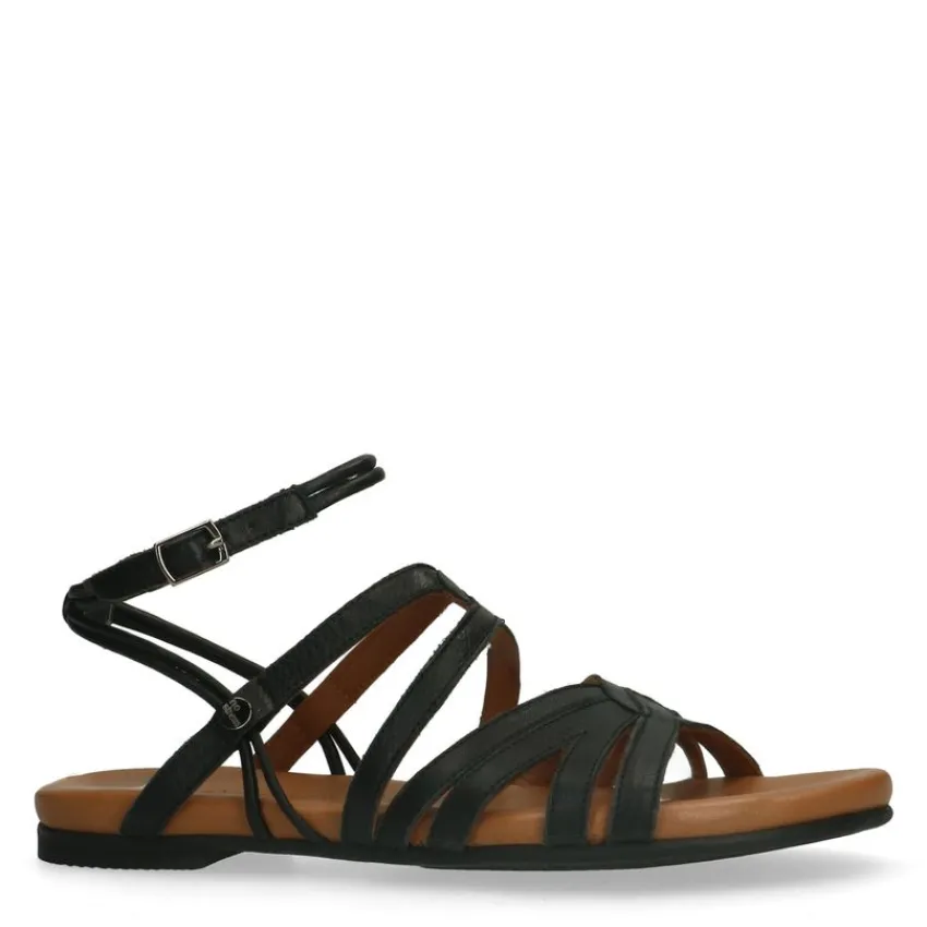No Stress Zwarte leren sandalen met bandjes^DAMES Sandalen