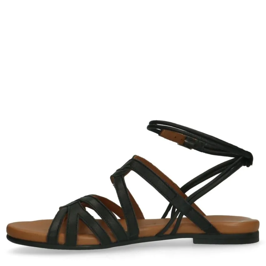 No Stress Zwarte leren sandalen met bandjes^DAMES Sandalen