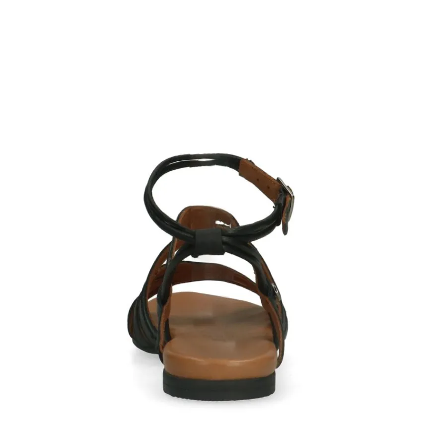 No Stress Zwarte leren sandalen met bandjes^DAMES Sandalen