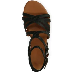 No Stress Zwarte leren sandalen met bandjes^DAMES Sandalen
