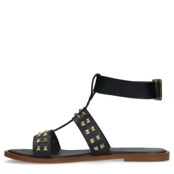 Manfield Zwarte leren sandalen met studs^DAMES Sandalen