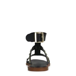 Manfield Zwarte leren sandalen met studs^DAMES Sandalen
