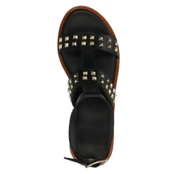 Manfield Zwarte leren sandalen met studs^DAMES Sandalen