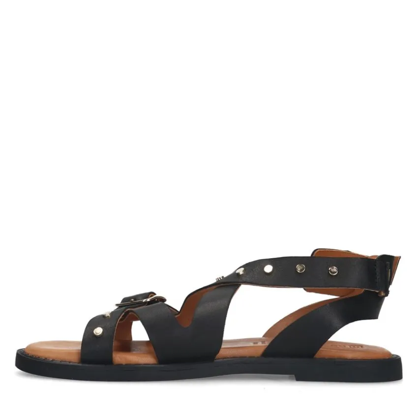 No Stress Zwarte leren sandalen met studs^DAMES Sandalen