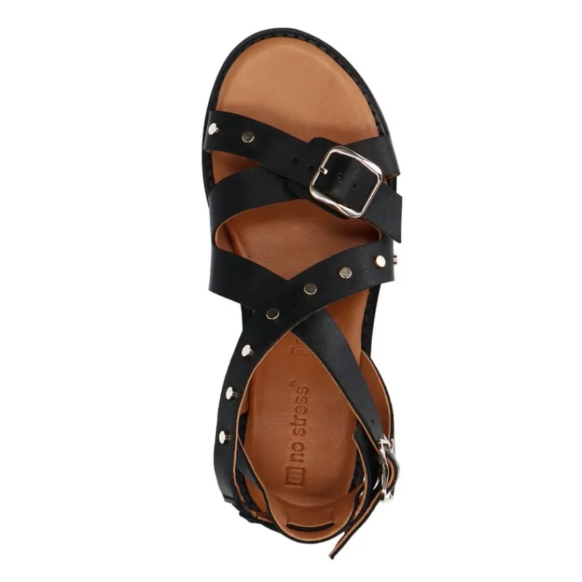 No Stress Zwarte leren sandalen met studs^DAMES Sandalen