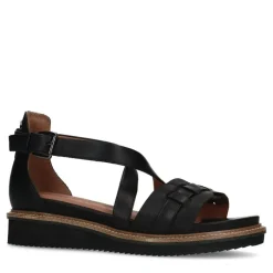 No Stress Zwarte leren sandalen met gevlochten band^DAMES Sandalen