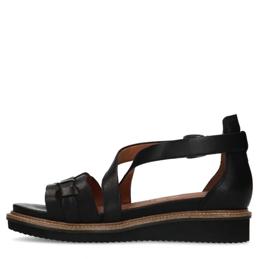 No Stress Zwarte leren sandalen met gevlochten band^DAMES Sandalen