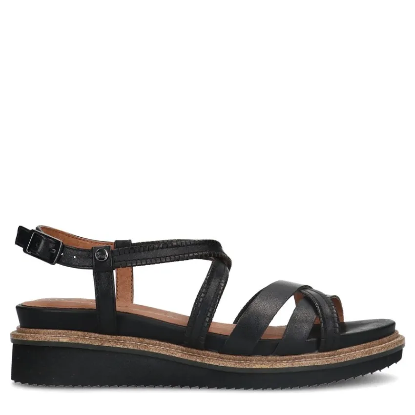 No Stress Zwarte leren sandalen met bandjes^DAMES Sandalen