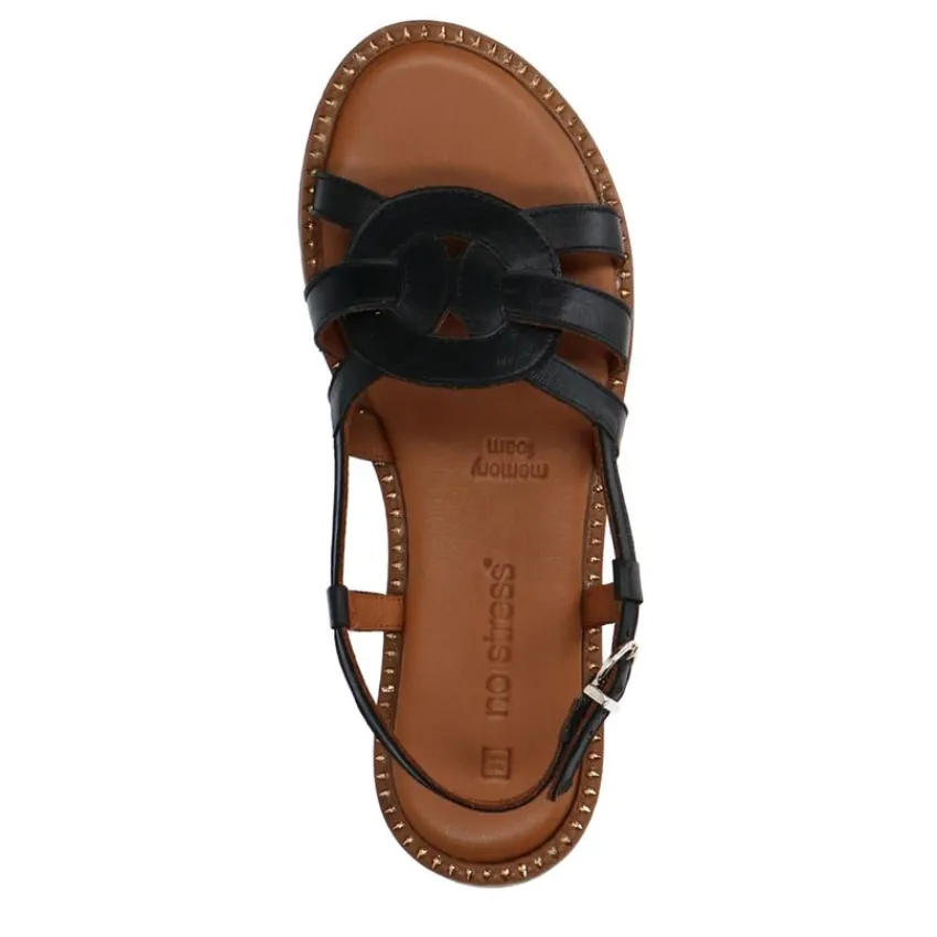 No Stress Zwarte leren sandalen met gesp^DAMES Sandalen