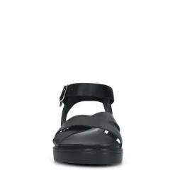 Manfield Zwarte leren sandalen met gekruiste banden^DAMES Sandalen