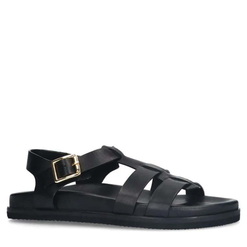 Manfield Zwarte leren sandalen met gespsluiting^DAMES Sandalen