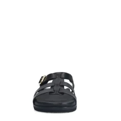 Manfield Zwarte leren sandalen met gespsluiting^DAMES Sandalen