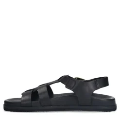 Manfield Zwarte leren sandalen met gespsluiting^DAMES Sandalen