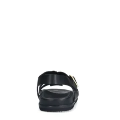 Manfield Zwarte leren sandalen met gespsluiting^DAMES Sandalen