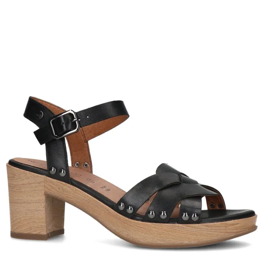 No Stress Zwarte leren sandalen met blokhak^DAMES Sandalen