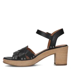 No Stress Zwarte leren sandalen met blokhak^DAMES Sandalen