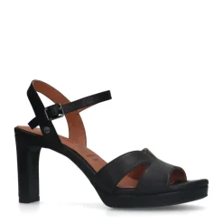 No Stress Zwarte leren sandalen met hak^DAMES Sandalen