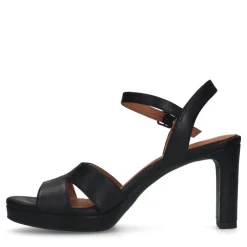 No Stress Zwarte leren sandalen met hak^DAMES Sandalen
