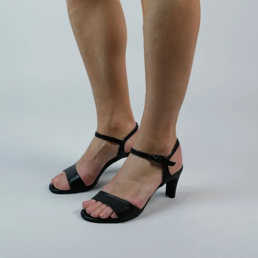 No Stress Zwarte leren sandalen met hak^DAMES Sandalen