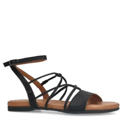 No Stress Zwarte leren sandalen met bandjes^DAMES Sandalen