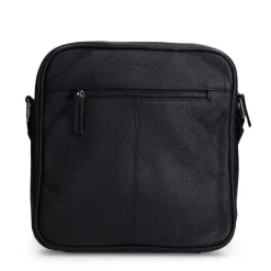 Manfield Zwarte leren schoudertas^ Schoudertassen