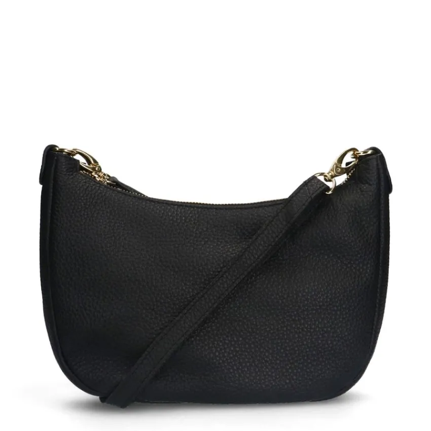 Manfield Zwarte leren schoudertas^ Schoudertassen