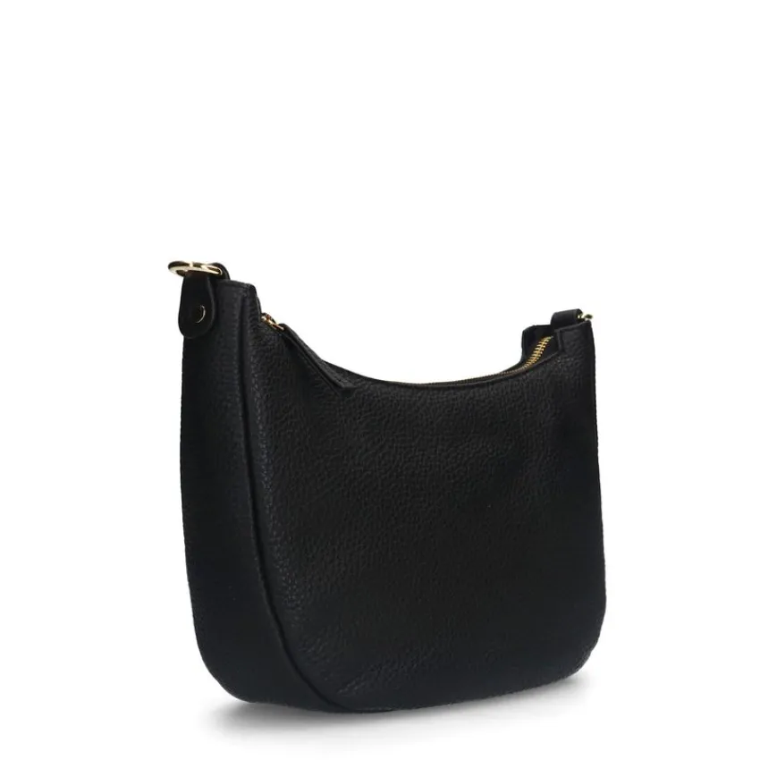 Manfield Zwarte leren schoudertas^ Schoudertassen