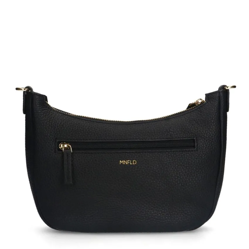 Manfield Zwarte leren schoudertas^ Schoudertassen