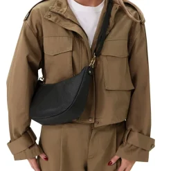 Manfield Zwarte leren schoudertas^ Schoudertassen