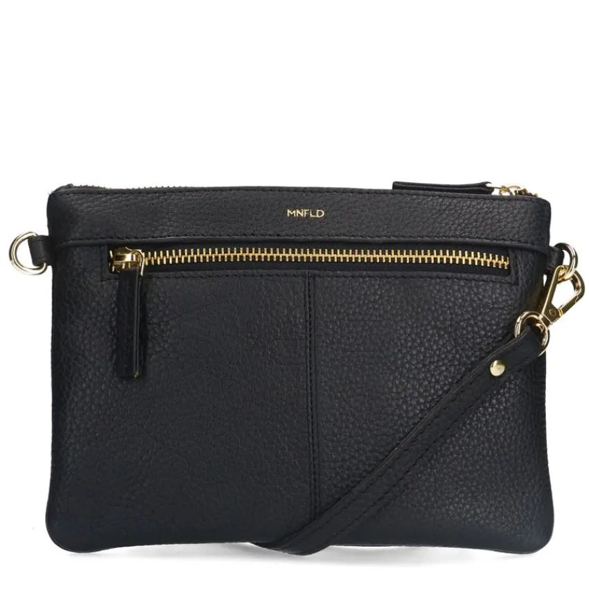 Manfield Zwarte leren schoudertas^ Schoudertassen